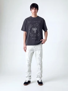 QuarKem Men's Front Button Pocket Ripped Minimalist Casual Pants, Everyday Casual - White - View 1