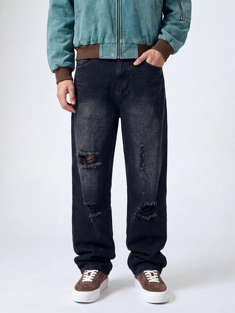 QuarKem Men's Casual Ripped Pocket Simple Denim Jeans, For Daily Wear Going Out Hang Out Party Vacation Street - Black - View 7