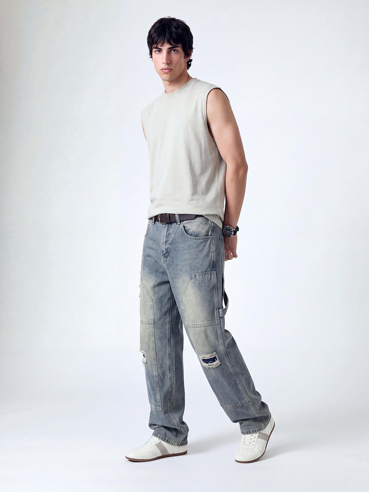 QuarKem Men's Ripped Pocket Casual Denim Jeans, Everyday Wear - Blue - View 3