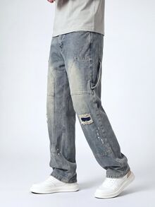 QuarKem Men's Ripped Pocket Casual Denim Jeans, Everyday Wear - Blue - View 4