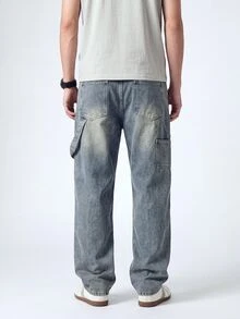 QuarKem Men's Ripped Pocket Casual Denim Jeans, Everyday Wear - Blue - View 2