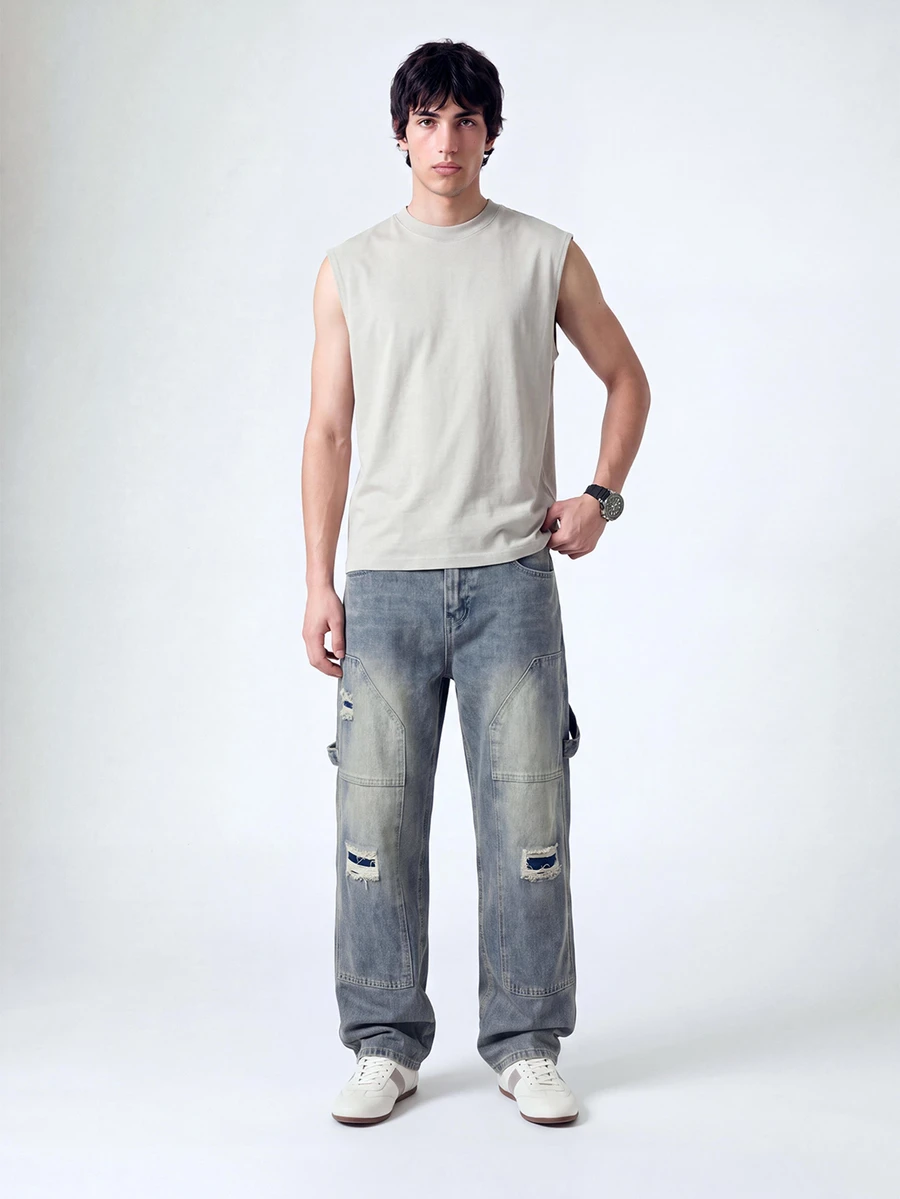 QuarKem Men's Ripped Pocket Casual Denim Jeans, Everyday Wear - Blue - View 1