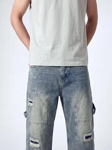 QuarKem Men's Ripped Pocket Casual Denim Jeans, Everyday Wear - Blue - View 6