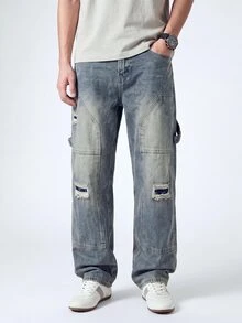 QuarKem Men's Ripped Pocket Casual Denim Jeans, Everyday Wear - Blue - View 5