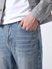 QuarKem 男士休闲牛仔裤，带口袋和拉链踝部设计 - 中等水洗藍 - 查看 5