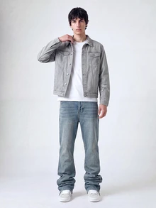 QuarKem 男士休闲牛仔裤，带口袋和拉链踝部设计 - 中等水洗藍 - 查看 6