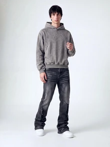QuarKem 男士休闲日常水洗街头风格破洞喇叭牛仔裤破洞牛仔裤男士设计师牛仔裤男士哥特式牛仔裤黑色水洗牛仔裤，emo风格 - 黑色 - 查看 5