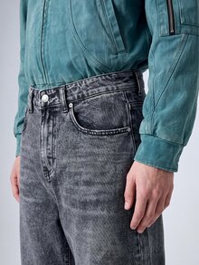 QuarKem 男士休闲通勤裤，宽松直筒裤型，水泥灰水洗设计 - 灰色 - 查看 3