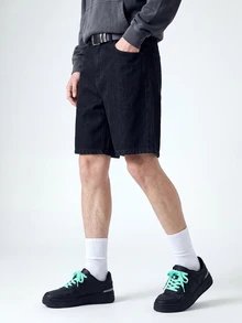 QuarKem 男款時尚百搭口袋鈕扣牛仔短褲 - 深灰色 - 查看 4