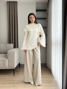Solavon Women's Versatile Fashion Textured Shawl Style Arabic Outfit White Top - White - View 6