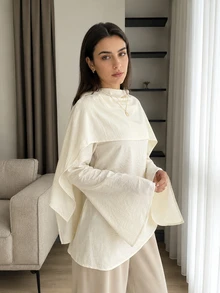 Solavon Women's Versatile Fashion Textured Shawl Style Arabic Outfit White Top - White - View 5