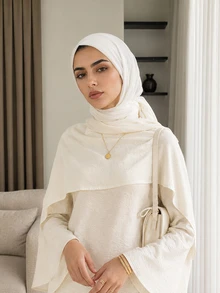 Solavon Women's Versatile Fashion Textured Shawl Style Arabic Outfit White Top - White - View 7