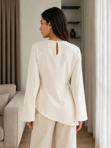 Solavon Women's Versatile Fashion Textured Shawl Style Arabic Outfit White Top - White - View 4