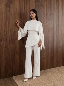 Solavon Women's Versatile Fashion Textured Shawl Style Arabic Outfit White Top - White - View 3