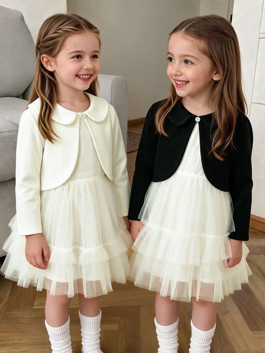 Elladie kids 女童針織外套,休閒可愛開襟衫,適合秋冬返校、戶外、運動與日常穿著,舒適穿搭 - 彩色 - 查看 1