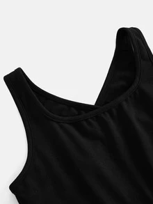 SHEIN 青少年女孩休閒運動純色交叉背心式運動洋裝，內建短褲 - 黑色 - 查看 8