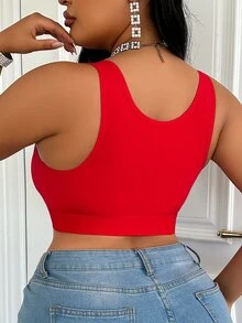 1 pieza Bralette de talla grande de unicolor, sin mangas, de cierre frontal simple - Rojo - Ver 2