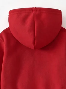 SHEIN 男嬰卡通虎紋印花長袖連帽衛衣與慢跑長褲套裝，秋冬運動運動褲套裝，2件套紅色 - 彩色 - 查看 4