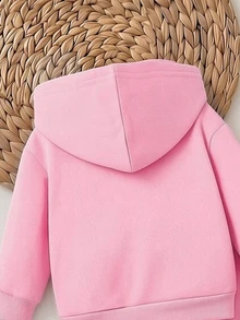 SHEIN Playful Pals 2件套女婴时尚简约彩色字母印花连帽羊毛衫和字母印花羊毛裤套装，适合秋冬季外出，小妹妹装 - 粉色 - 查看 4