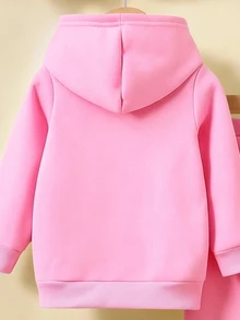 年轻女孩猫咪印花连帽衫和裤子套装 - 粉色 - 查看 5