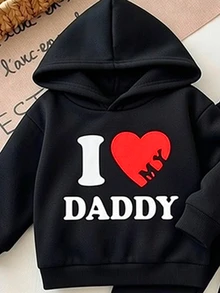 女嬰衣物 Daddy 心形字母印花長袖連帽衛衣與慢跑褲套裝 秋冬標語運動服 2件套 黑色 - 黑色 - 查看 5