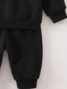 Baby Boy Funny Letter Print Fleece Hoodies Sweatshirt And Pants Set, Casual Modest Fashion Outfit For Autumn And Winter Back-To-School Birthday Black - Black - View 6