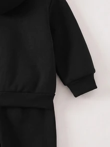 Baby Boy Funny Letter Print Fleece Hoodies Sweatshirt And Pants Set, Casual Modest Fashion Outfit For Autumn And Winter Back-To-School Birthday Black - Black - View 4