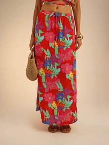 Dancing Leopard Holiday Co-Ord Set For Women, Tropical Print Ruffle Wrap Crop Top Flare Skirt, Summer Vacation Outfit, Holiday Outfit, Wedding Guest Outfit - Multicolor - View 4