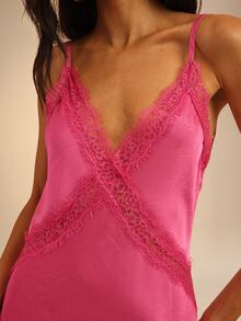 Dancing Leopard Pink Satin Lace V-Neck Dress, Wedding Guest Occasion Wear - Pink - View 6