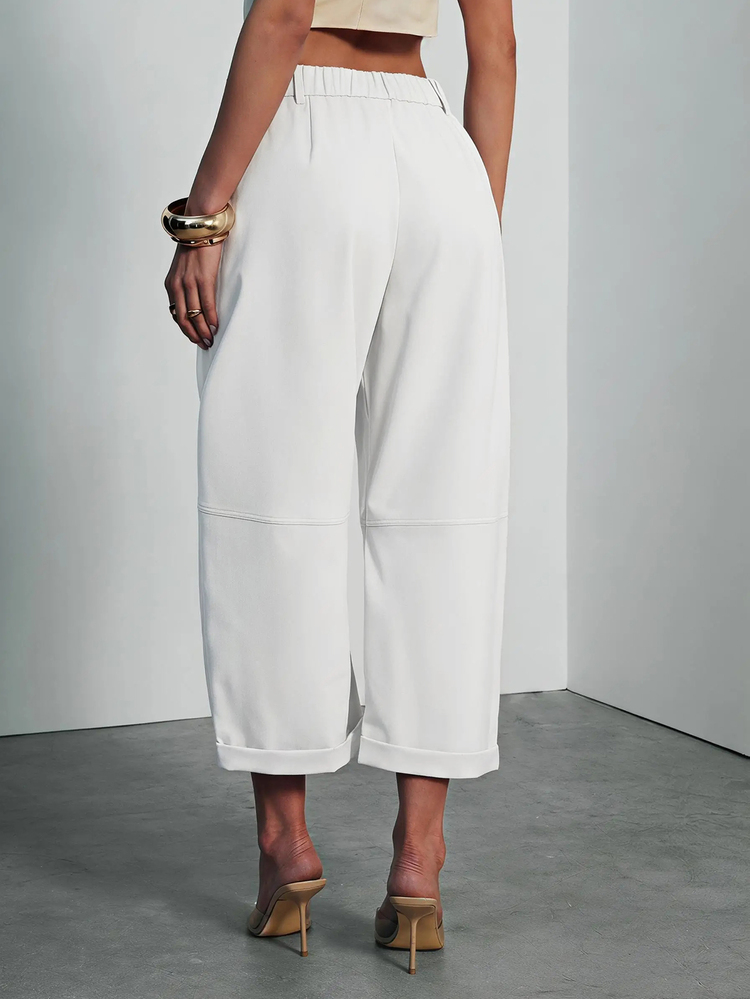 Hauture Women's Sexy Casual Office Barrel Wide Leg Shape Pants - White - View 3