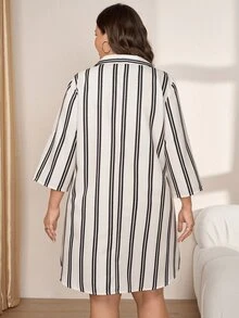 Comfylo 大尺碼女款白色拼色休閒常規傳統日常穿著洋裝，適合秋季教師節、正式場合與約會之夜 - 黑與白 - 查看 8