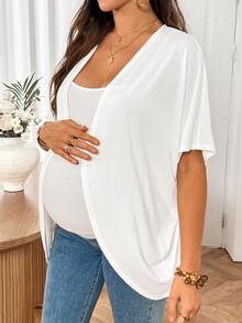 SHEIN Maternity Summer Casual Solid Color Batwing Sleeve Thin Jacket Fall - White - View 6