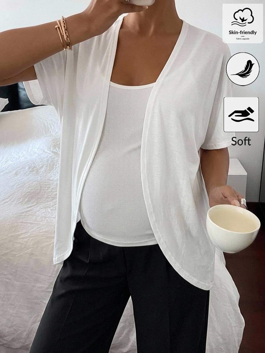 SHEIN Maternity Summer Casual Solid Color Batwing Sleeve Thin Jacket Fall - White - View 1