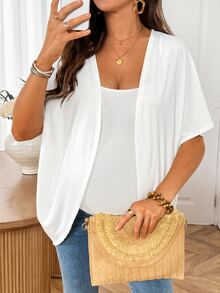 SHEIN Maternity Summer Casual Solid Color Batwing Sleeve Thin Jacket Fall - White - View 4
