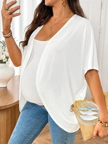 SHEIN Maternity Summer Casual Solid Color Batwing Sleeve Thin Jacket Fall - White - View 2