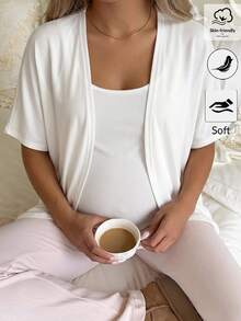SHEIN Maternity Summer Casual Solid Color Batwing Sleeve Thin Jacket Fall - White - View 3