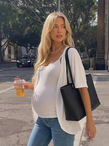 SHEIN Maternity Summer Casual Solid Color Batwing Sleeve Thin Jacket Fall - White - View 9