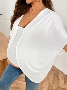 SHEIN Maternity Summer Casual Solid Color Batwing Sleeve Thin Jacket Fall - White - View 5