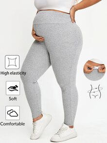 Plussiva 大尺碼孕婦純色可調腰休閒居家長褲 秋季約會產後穿著 性別揭曉 - 灰色 - 查看 1
