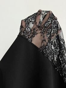 Reflora Plus Size Women's Mesh Patchwork Contrast Color Lace Long Sleeve Blouse, Halloween Costume Fall - Black - View 9