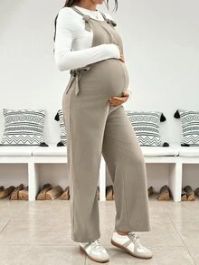 SHEIN Maternity Solid Color Side Knot Casual Maternity Normal Overall Jumpsuit Autumn Dates Loungewear Work - Blue - View 1
