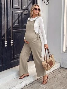 SHEIN Maternity Solid Color Side Knot Casual Maternity Normal Overall Jumpsuit Autumn Dates Loungewear Work - Blue - View 10