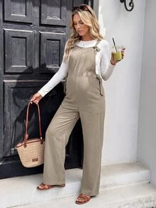 SHEIN Maternity Solid Color Side Knot Casual Maternity Normal Overall Jumpsuit Autumn Dates Loungewear Work - Blue - View 5