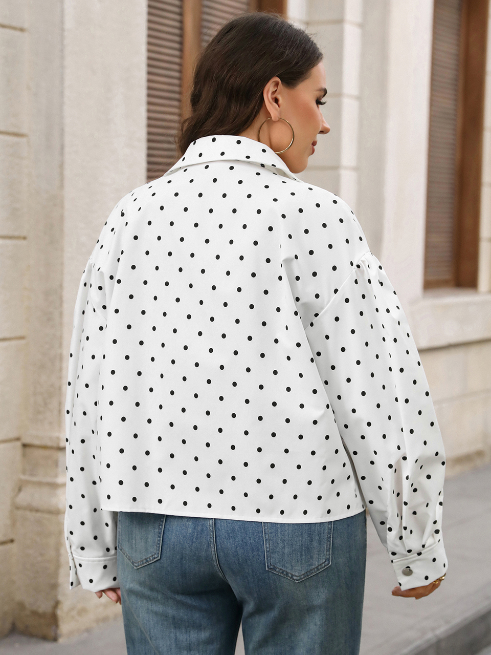 Plus Size Autumn Casual Polka Dot Print Jacket Fall