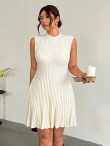 Firerie Women's Plus Size Solid Color Sleeveless Knit Dress Autumn Dates Formal White Elegant Normal Fall - White - View 7
