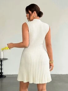 Firerie Women's Plus Size Solid Color Sleeveless Knit Dress Autumn Dates Formal White Elegant Normal Fall - White - View 3