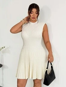 Firerie Women's Plus Size Solid Color Sleeveless Knit Dress Autumn Dates Formal White Elegant Normal Fall - White - View 6