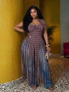 Slaydiva Blouse maxi à volants sans manches avec col ras-du-cou à franges, top en tissu à carreaux rouges décontracté grande taille pour femmes, convient pour les vacances, les festivals de musique, la plage, le port quotidien, le carnaval, sexy, le bronzage, le style de rue, mignon, les loisirs, le style universitaire - Multicolore - Voir 7