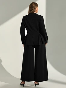 Chikora 大尺碼女款套裝，秋季優雅服飾套裝，職場通勤金屬扣裝飾正式晚餐辦公黑色 - 黑色 - 查看 3
