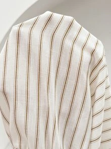 SHEIN Maternity Striped Single-Breasted Long Sleeve Top And Pants Casual Normal Daily 2 Pieces Set Autumn Going Home Hospital White - Multicolor - View 5